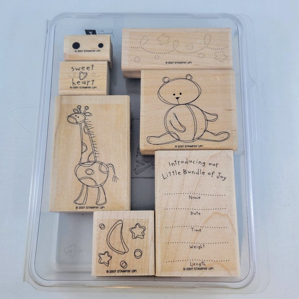 Wood Stamp Set Stampin’ Up! Bundle Of Joy Baby Announcement Bear Giraffe 2007 Pa